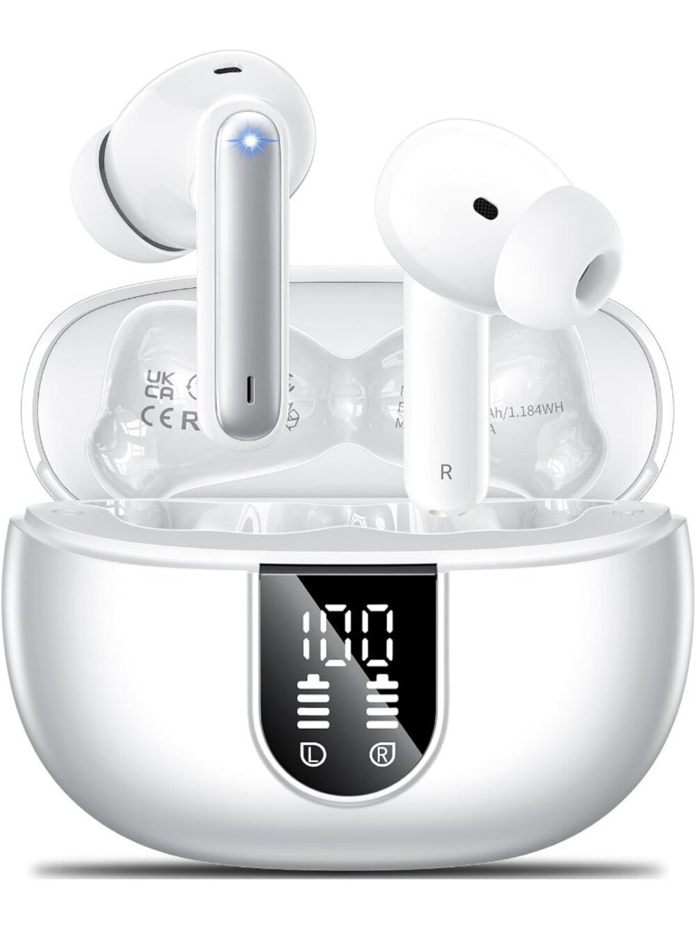 Wireless White HiFi Stereo Noise Canceling 42Hs Playtime Bluetooth 5.3 Earbud